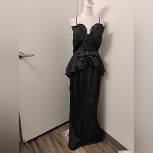 Vintage 1980s New Leaf By Samir Black Peplum Evening Gown